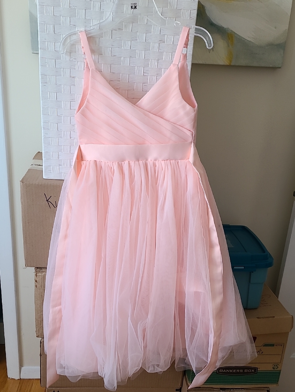 Girls Pale Pink Tulle Formal Dress with Satin Waistband